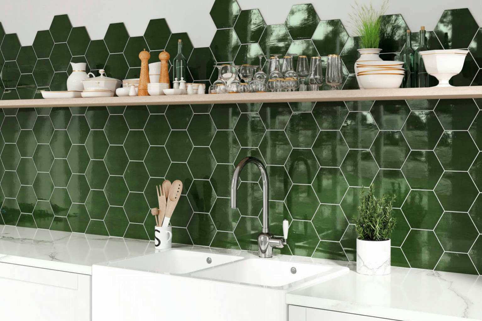 Ronda 5.5X6.3” Green Hexagon | Digital Tile Catalog | Carminart