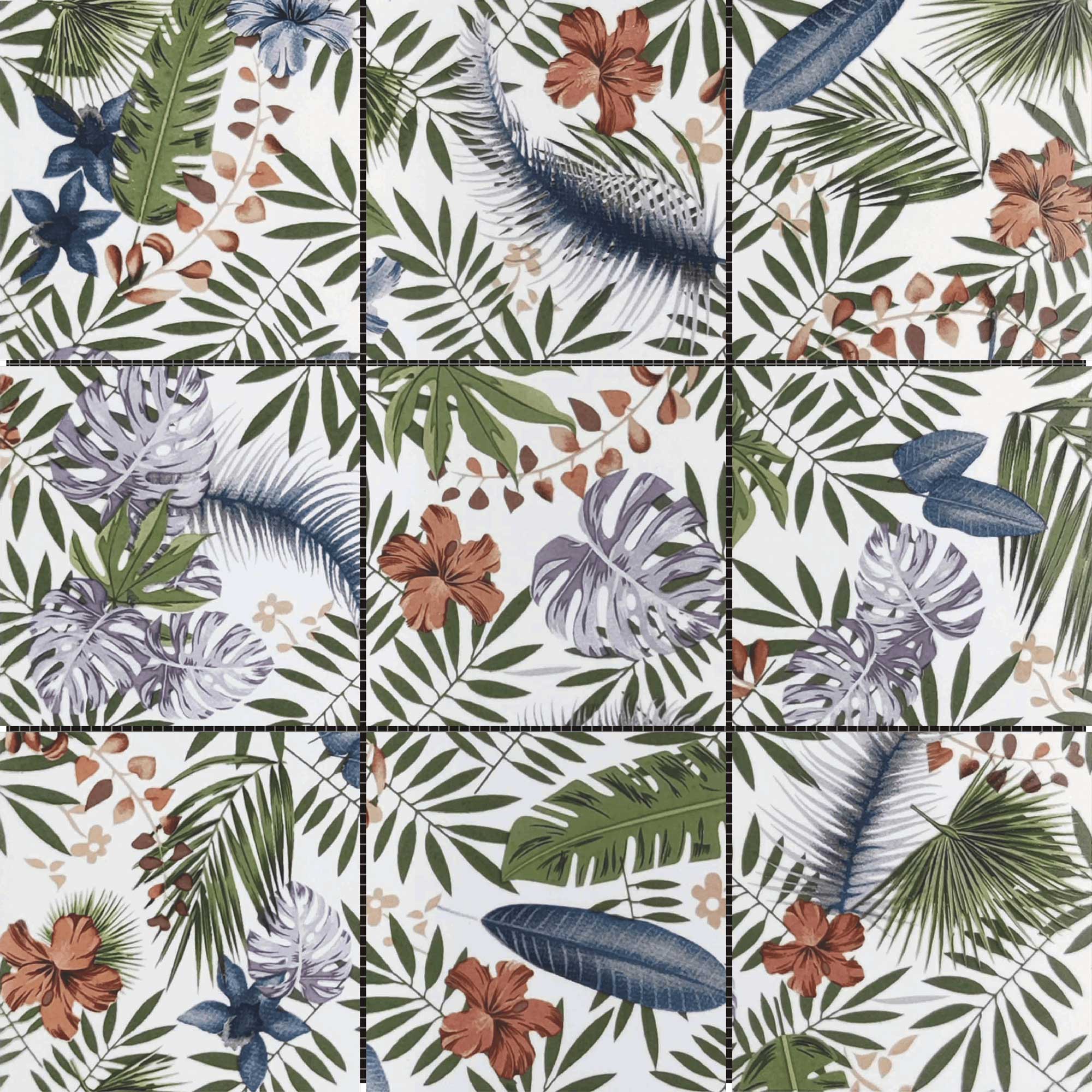 4"x4" Floral Palm Multicolor Mosaic | Digital Tile Catalog | Carminart