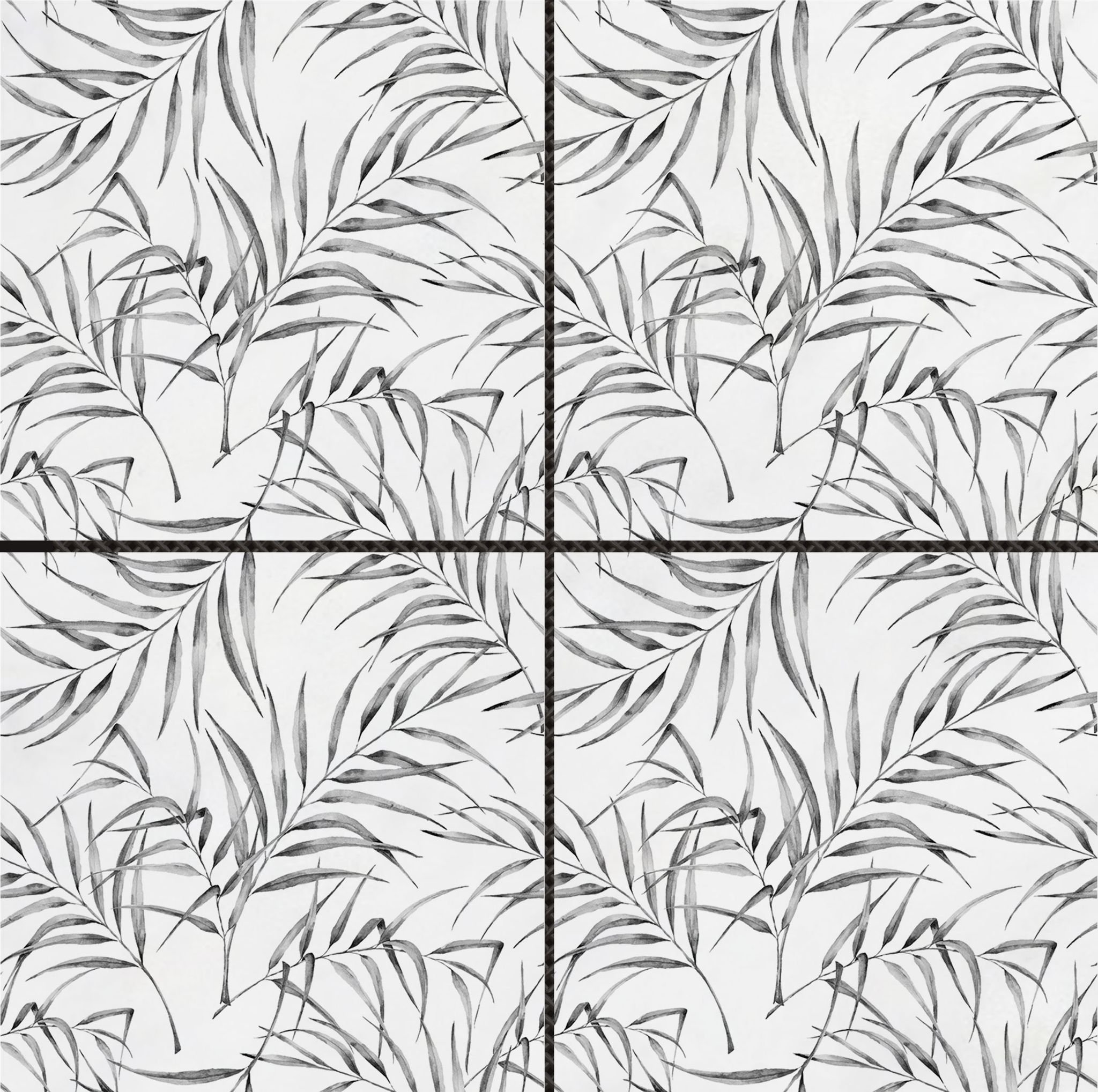 6"x6" Grey Palm Leaf Printed White Marble | Digital Tile Catalog | Carminart