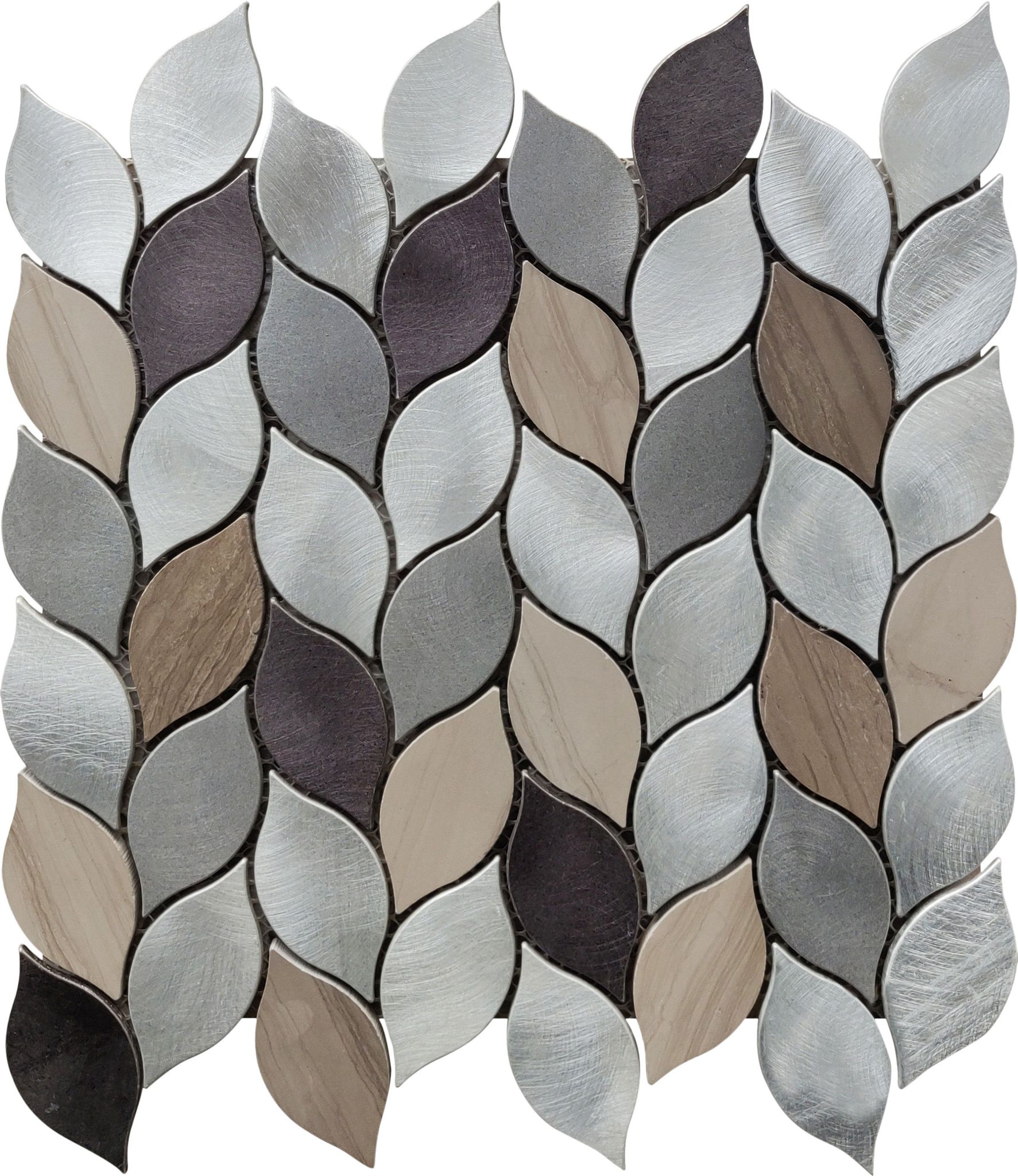 Aluminum & Marble Leaves 19 Grey Brown Mosaic 11"x12" | Digital Tile Catalog | Carminart