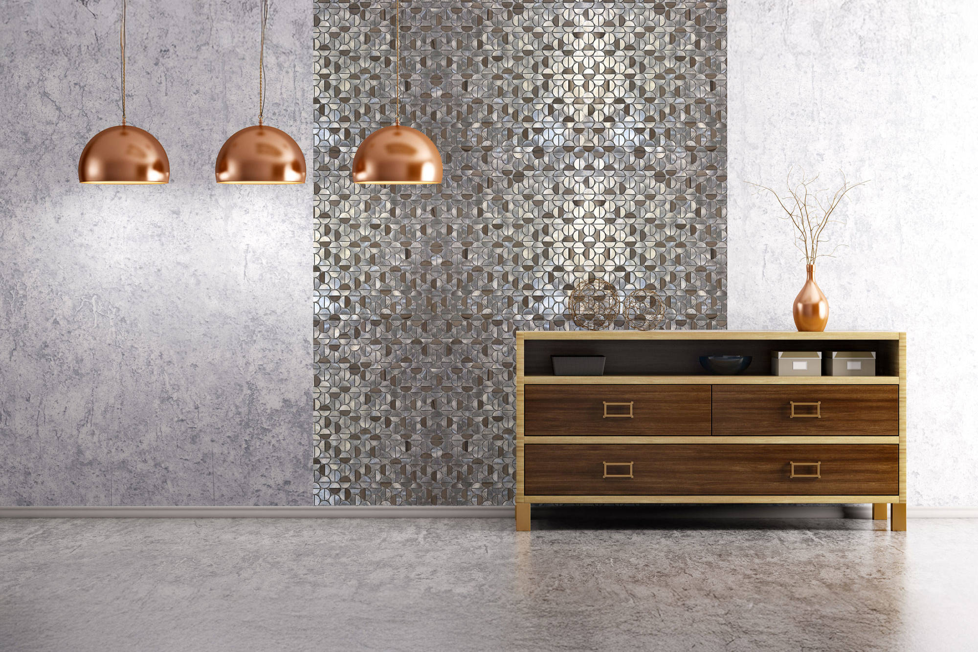 Aluminum & Marble Semi Circle Silver Brown 2 | Digital Tile Catalog | Carminart