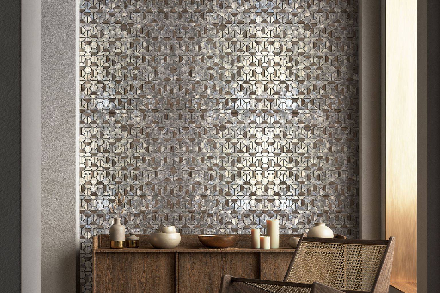 Aluminum & Marble Semi Circle Silver Brown | Digital Tile Catalog | Carminart