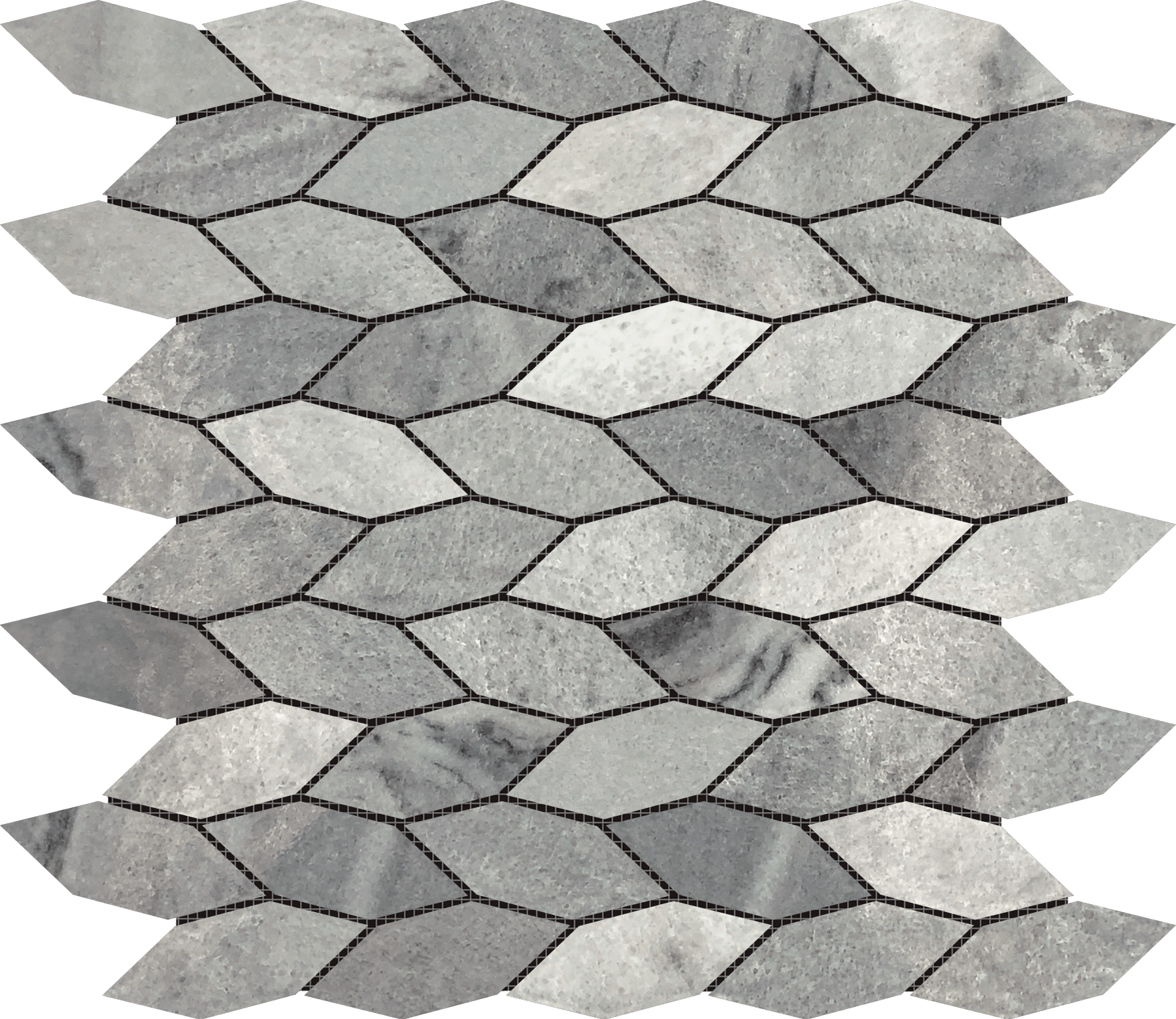 Elongated Hexagon Ice Grey "Leaves" Mosaic | Digital Tile Catalog | Carminart