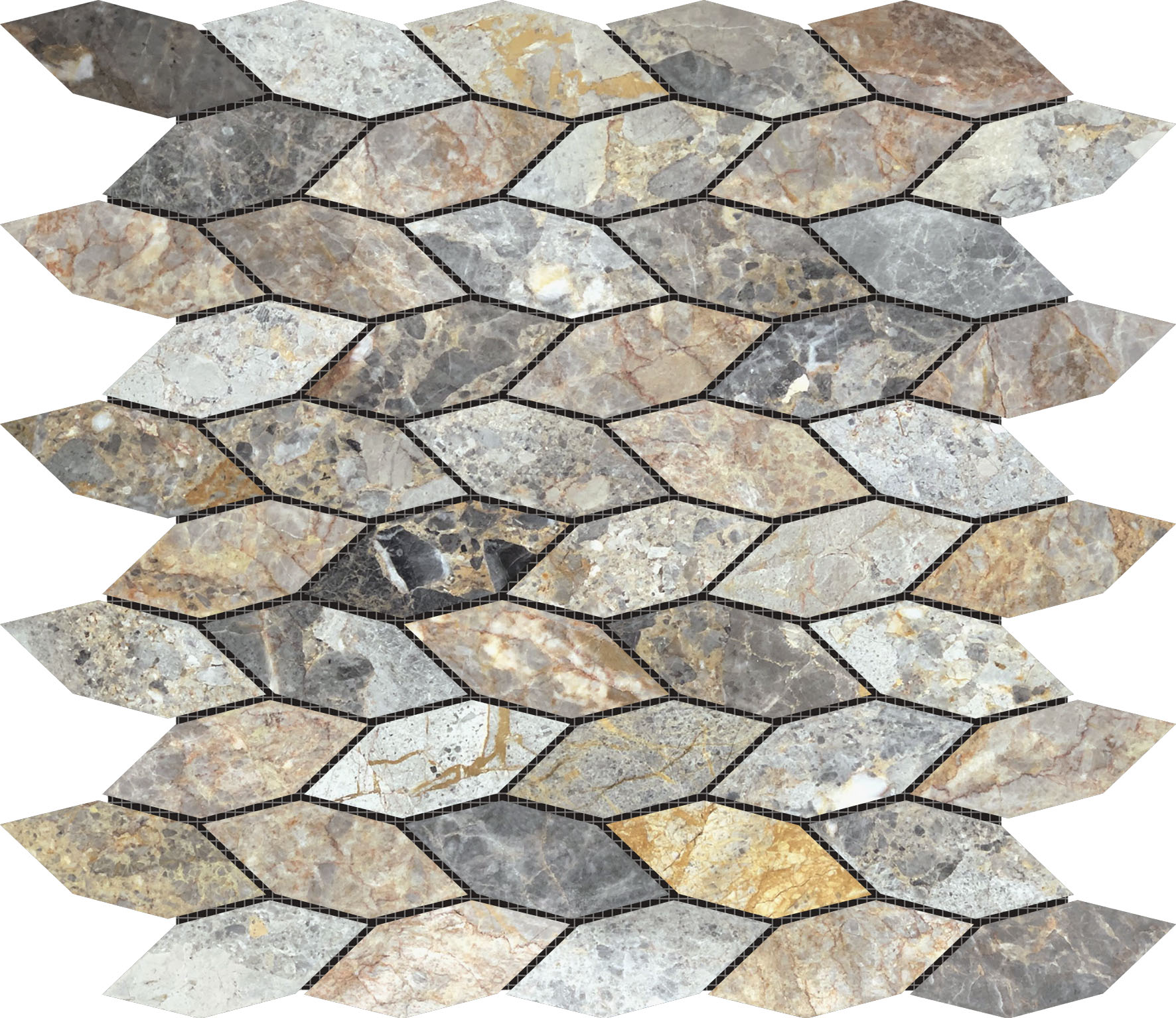 Elongated Hexagon Royal Vein "Leaves" Mosaic | Digital Tile Catalog | Carminart