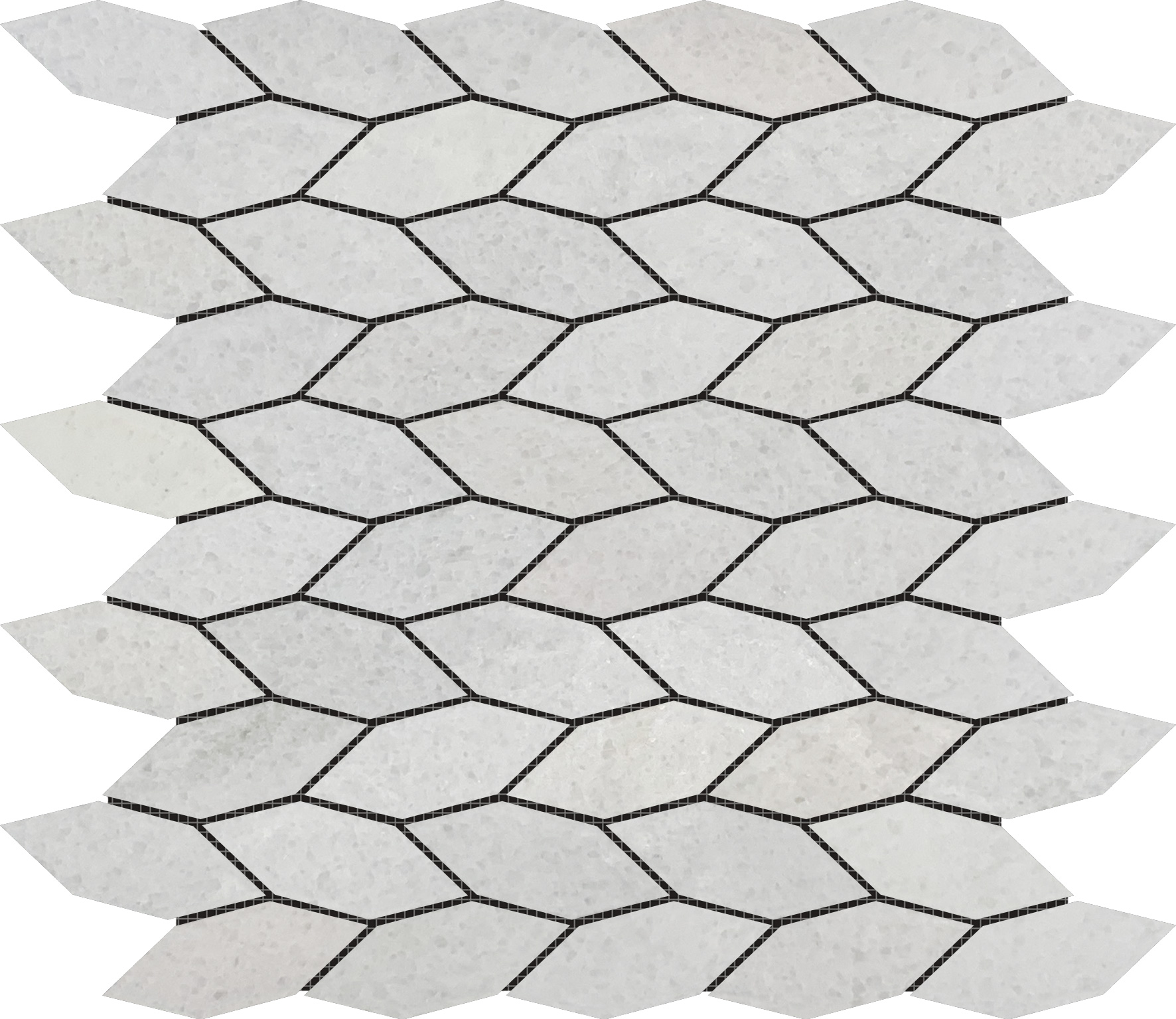 Elongated Hexagon White Grey "Leaves" Mosaic | Digital Tile Catalog | Carminart