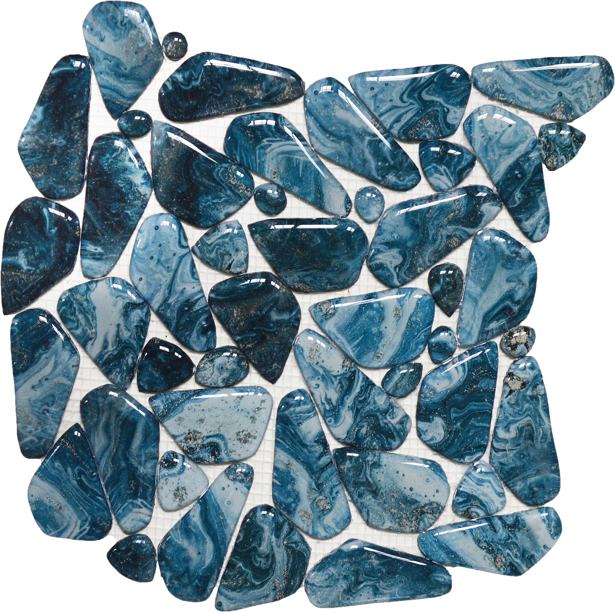 Glass Pebble Blue Marble Pattern Mix Mosaic 11.4"x11.4" | Digital Tile Catalog | Carminart