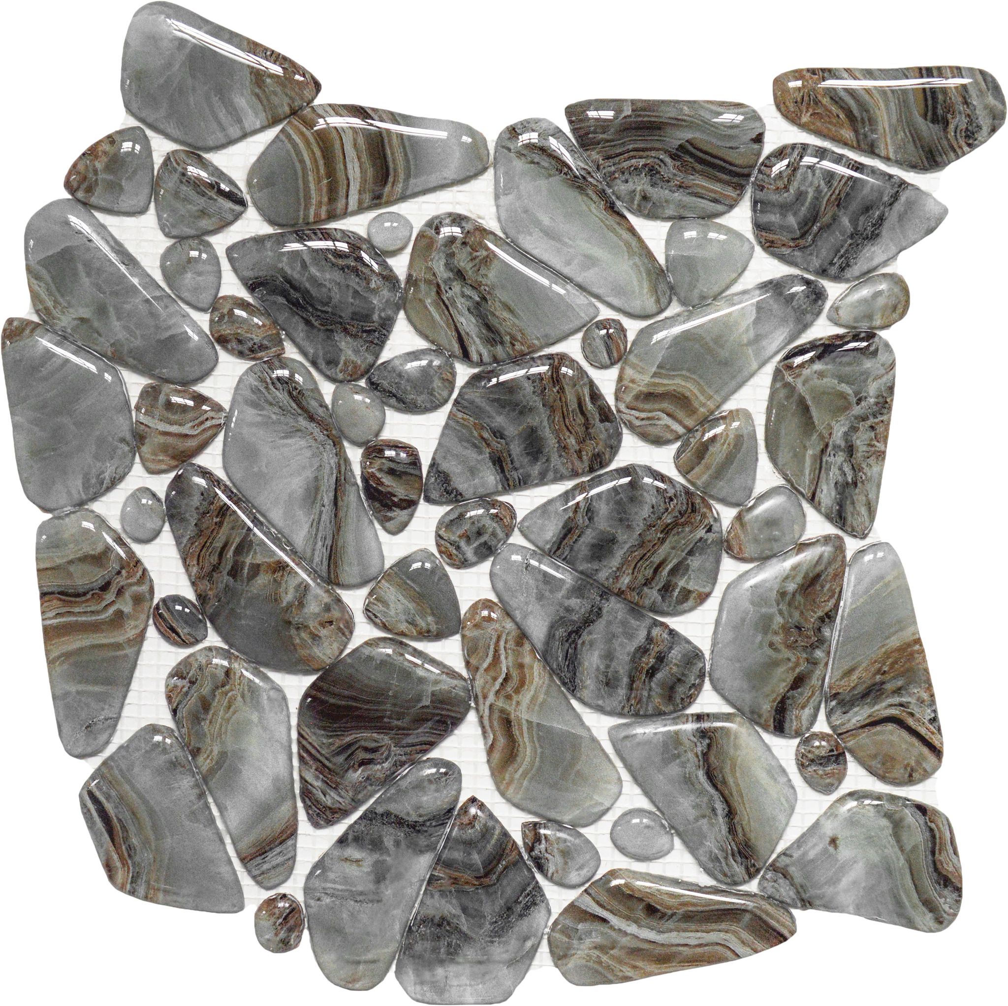 Glass Pebble Grey Beige Mix Marble Pattern Mix Mosaic | Digital Tile Catalog | Carminart