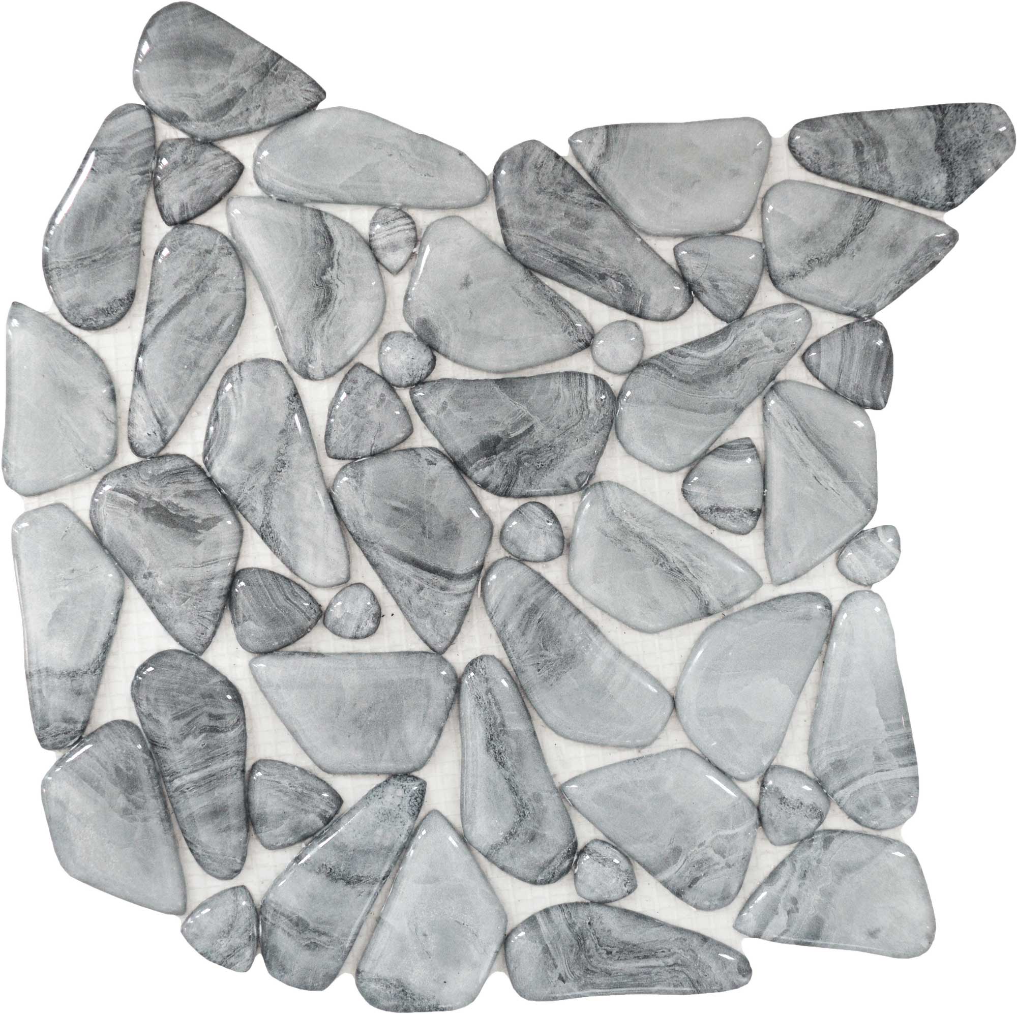 Glass Pebble Light Grey Marble Pattern Mix Mosaic 11.4"11.4" | Digital Tile Catalog | Carminart