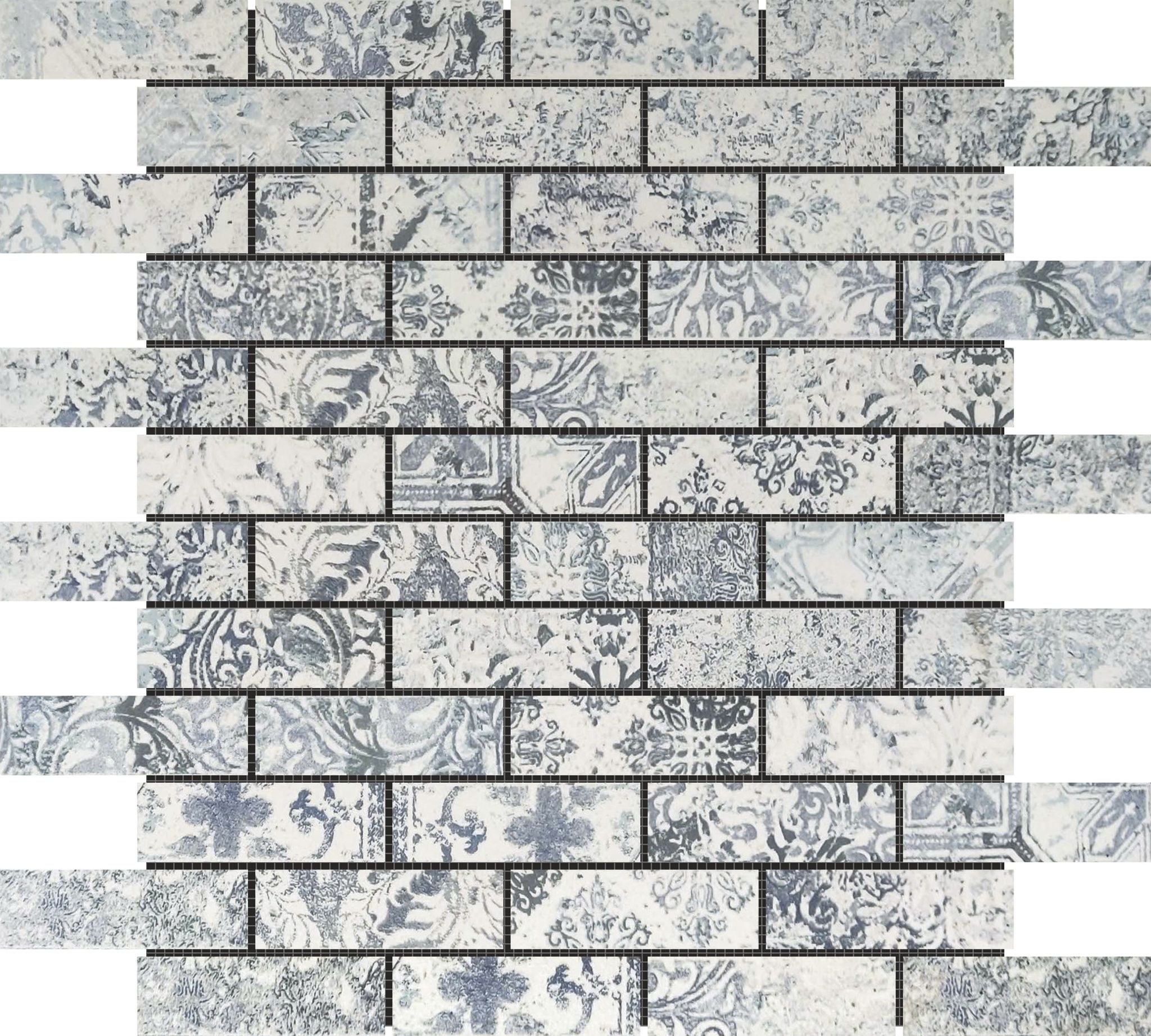 Grey Mix Pattern Deco Brick Matte Glazed Porcelain 1"x3" Mosaic | Digital Tile Catalog | Carminart