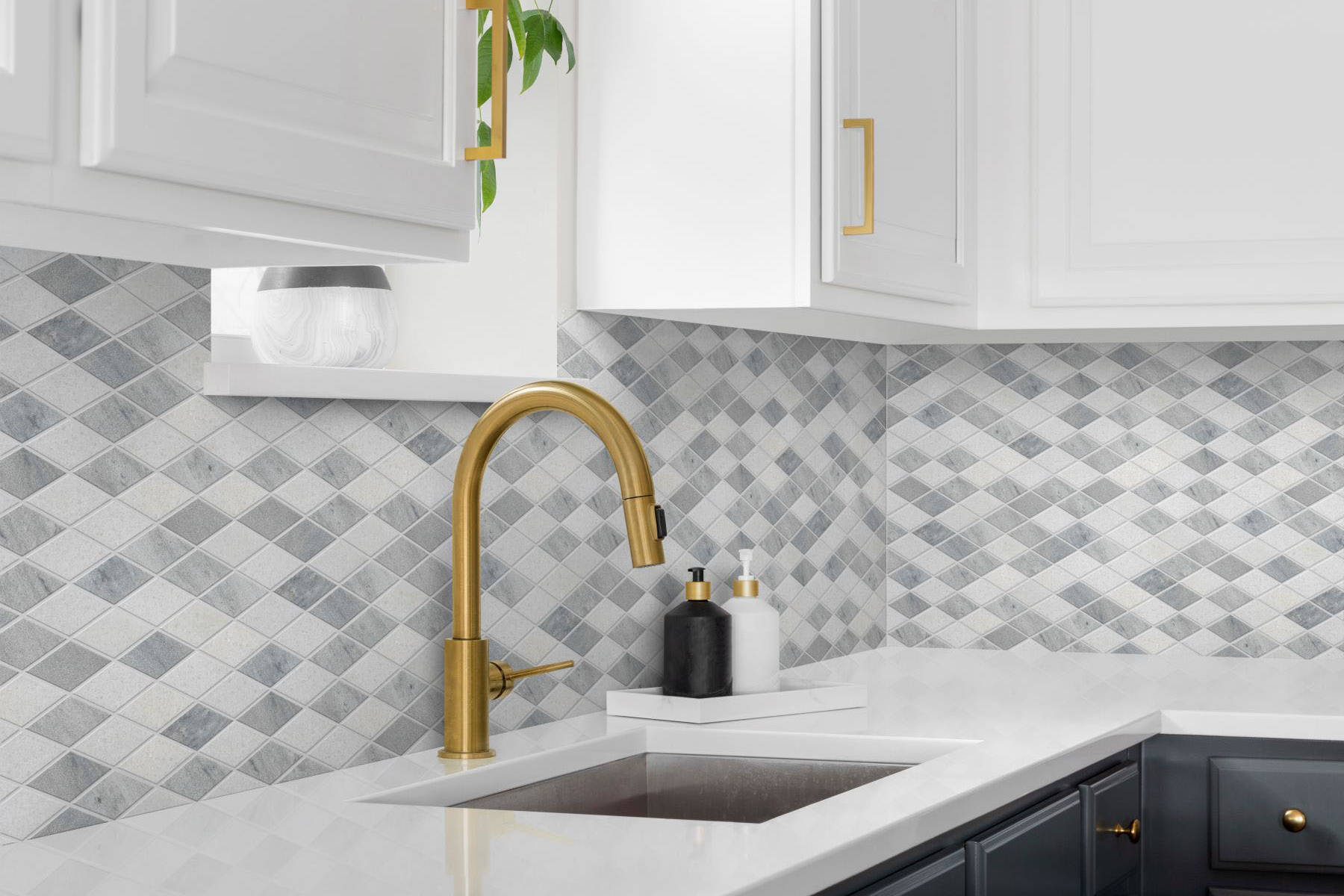 Grey White Multicolor Marble Diamond Honed Mosaic | Digital Tile Catalog | Carminart