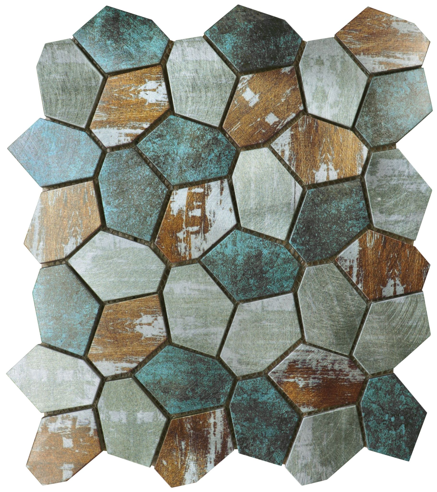Hexagon Aluminum Mix Green Grey Beige 11.4"x12.2" | Digital Tile Catalog | Carminart