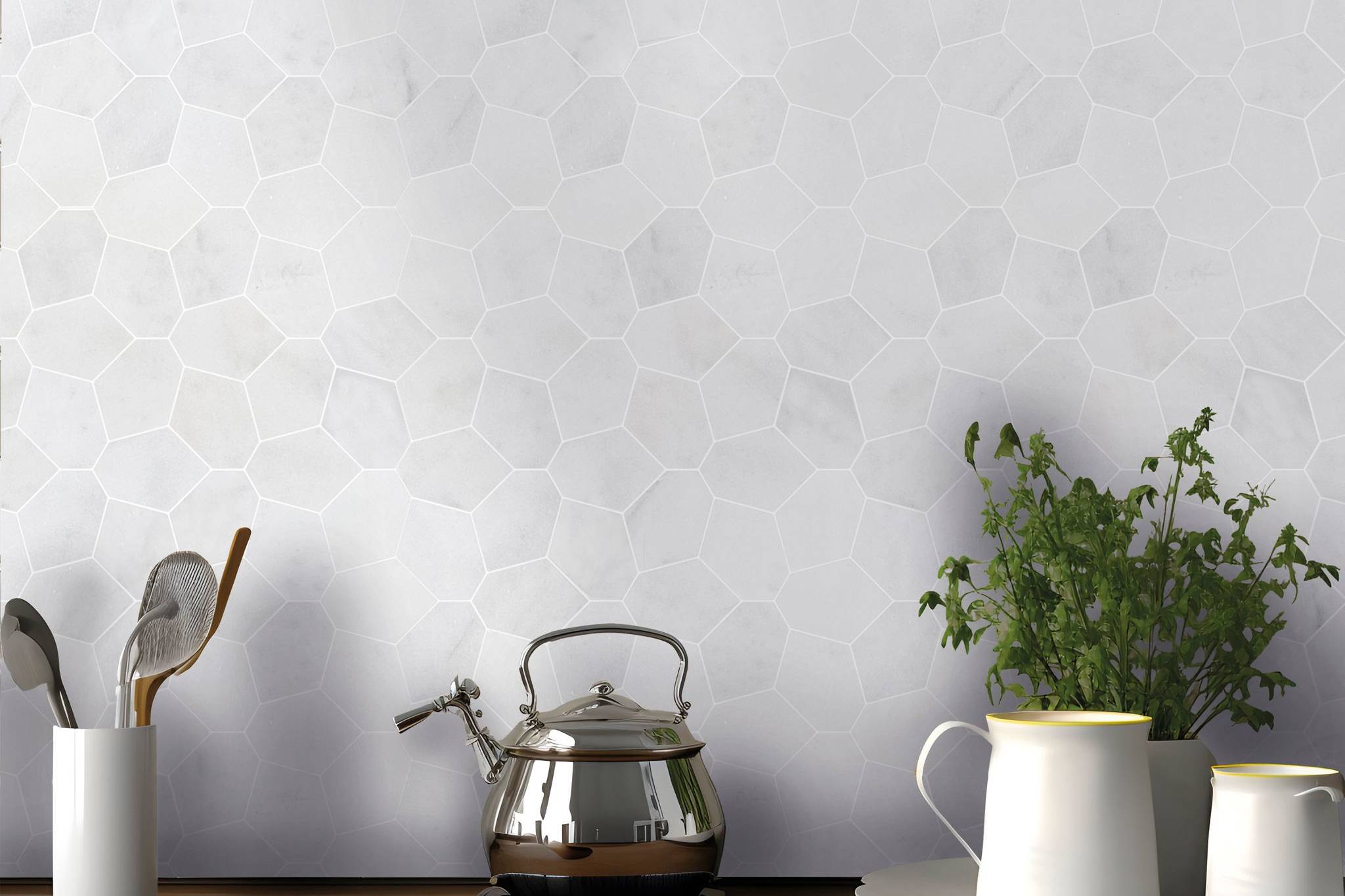 Irregular Hexagon White Grey Marble  | Digital Tile Catalog | Carminart