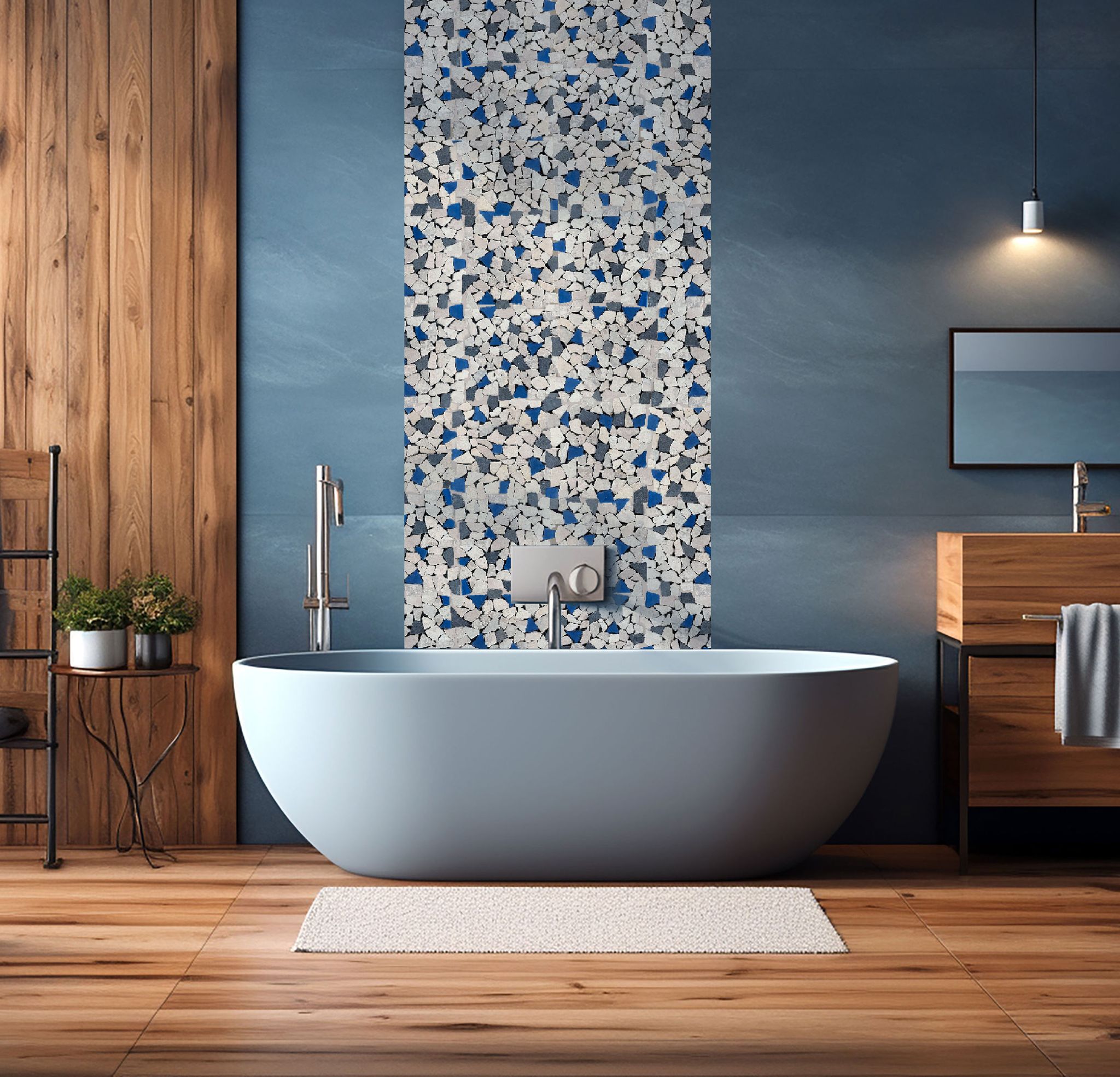 Mini Opus Beige Grey Marble Mix & Blue Glass | Digital Tile Catalog | Carminart