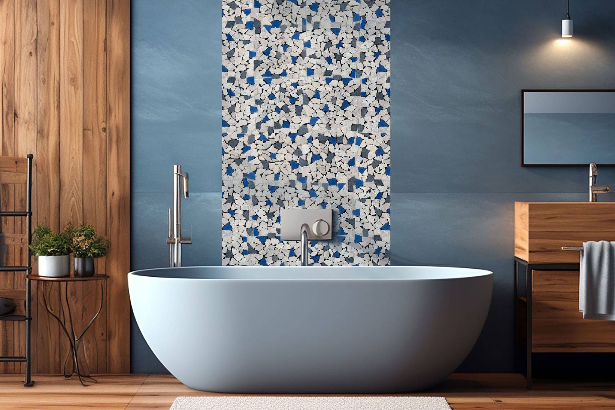 Mini Opus Beige Grey Marble Mix & Blue Glass | Digital Tile Catalog | Carminart