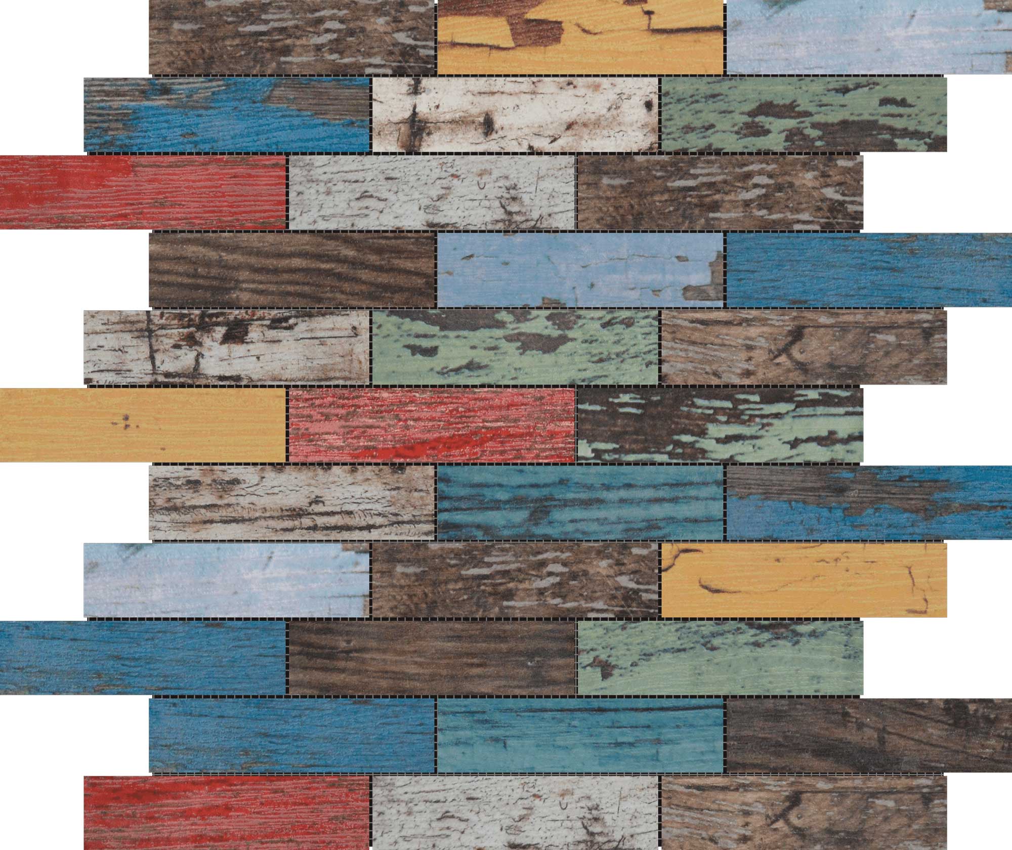 Multicolor Wood 1.1"x4" Glazed Ceramic Mosaic | Digital Tile Catalog | Carminart