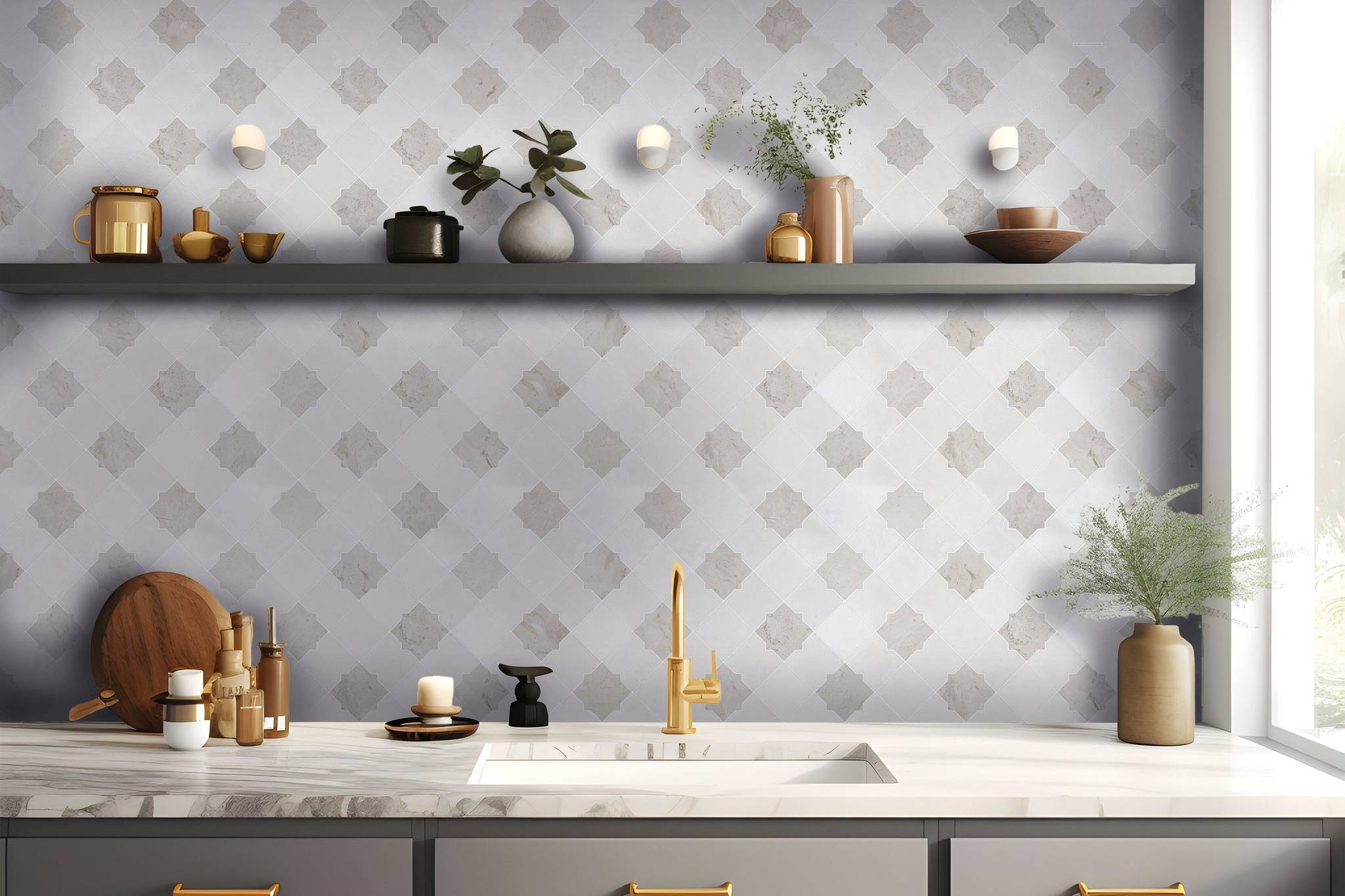 Star & Square White & Beige Mix Marble | Digital Tile Catalog | Carminart